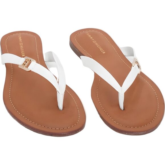 Tommy Hilfiger Liande White Logo Flat Thong Sandals Women's US 10M - Picture 1 of 6